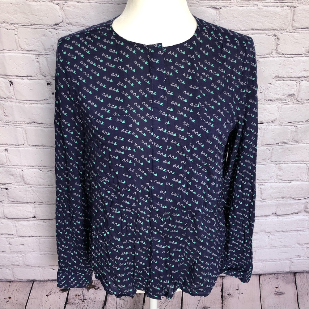 Anthropologie Maeve Blue Bird Print Button Down Blouse Size 4
